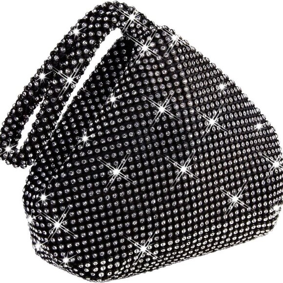 Women Rhinestone Evening Clutch Bag Wristlet Prom Party Purse Black